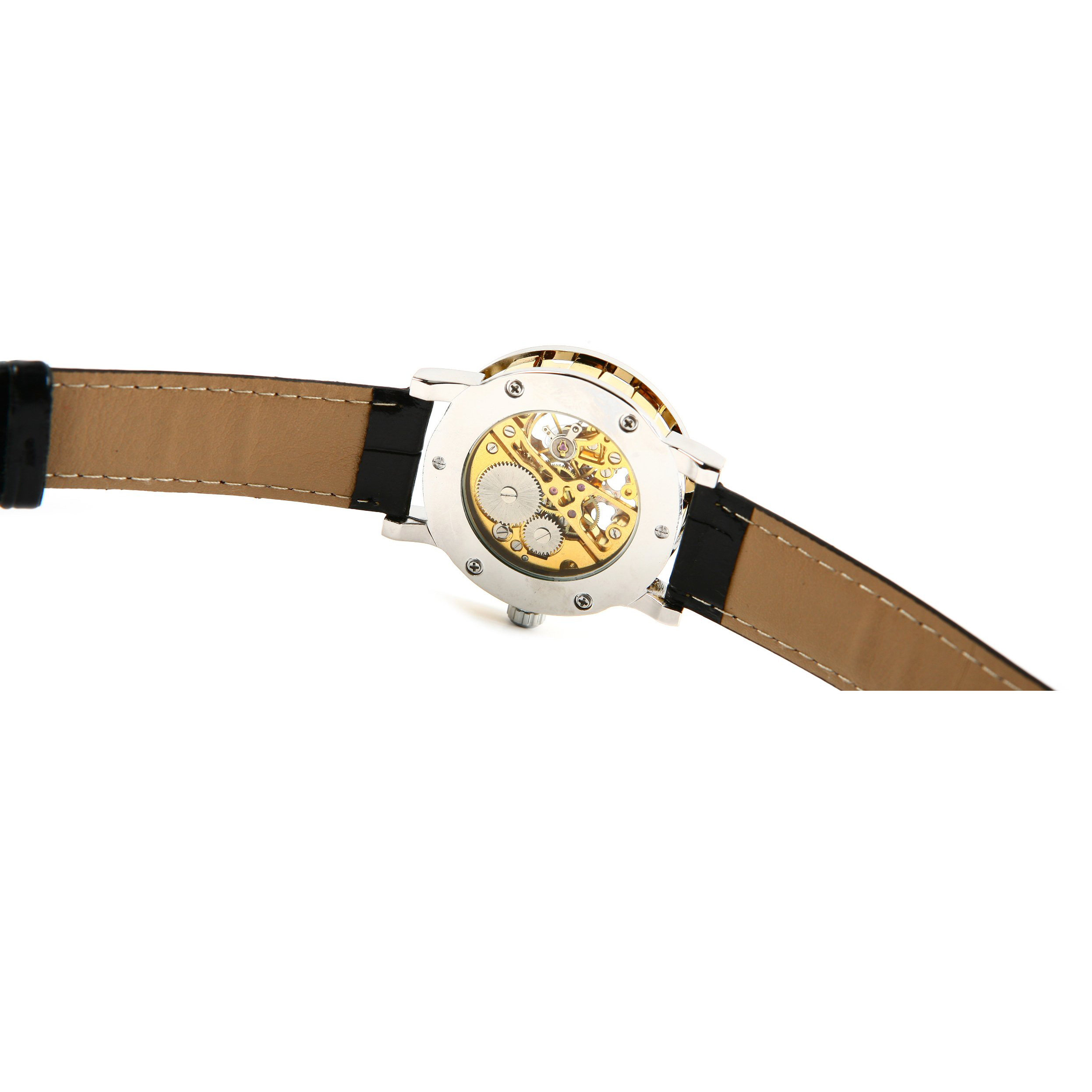 Winnaar Mens-Self-Winding Mechanische Horloge-Lederen Armband Horloge-Golden
