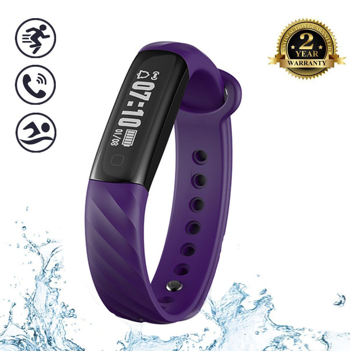 Inseguitore di Fitness Impermeabile, KENCOOL Sottile Activity Tracker Vigilanza di Forma Fisica Braccialetto Intelligente Pedometro Bluetooth Wristband di Sport Del Regalo: VIOLA