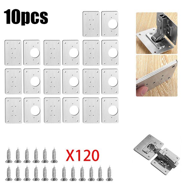8/10Pcs Hinge Repair Plate For Cabinet Furniture Drawer Chairs Stainless Steel Table Repair Tool Kit With Mounting Screws: 10pc A B