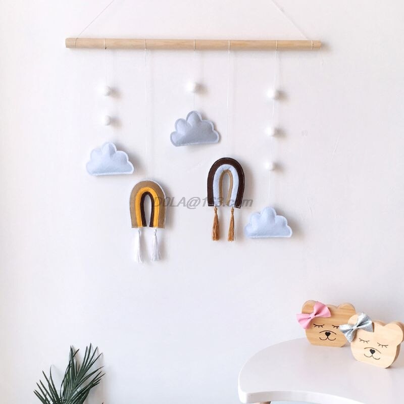 Decoración de madera para colgar en la pared, nube, fieltro arcoíris, adornos artísticos para la pared, para el hogar, dormitorio infantil