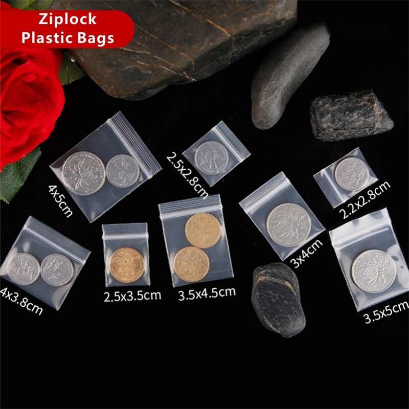 300/100pcs Clear Plastic Mini Ziplock Jewelry Bags Small More Thicker Crystal Packing Pouches Reusable Pochette Zipper Lock Sack