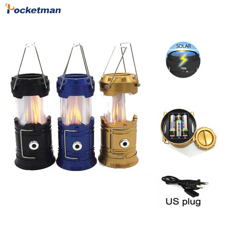Camping Lantern Solar Power LED Light Source Poweful Portable Tent Work Lamp LED Flame Lantern Torch3 orders
