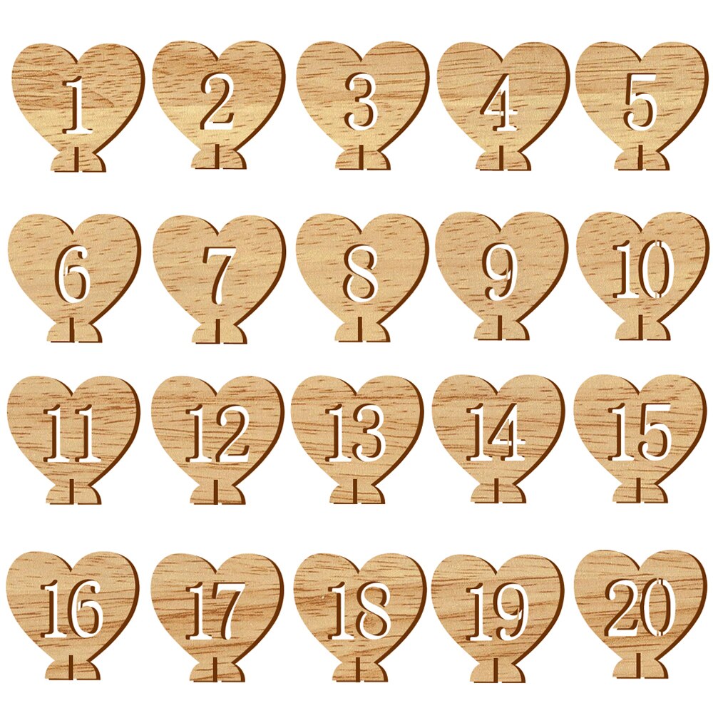 20 pièces 1-20 De Table De Mariage En Bois Porte-numéros avec Base pour Réception et Tableaux Décorations Style 3: 1