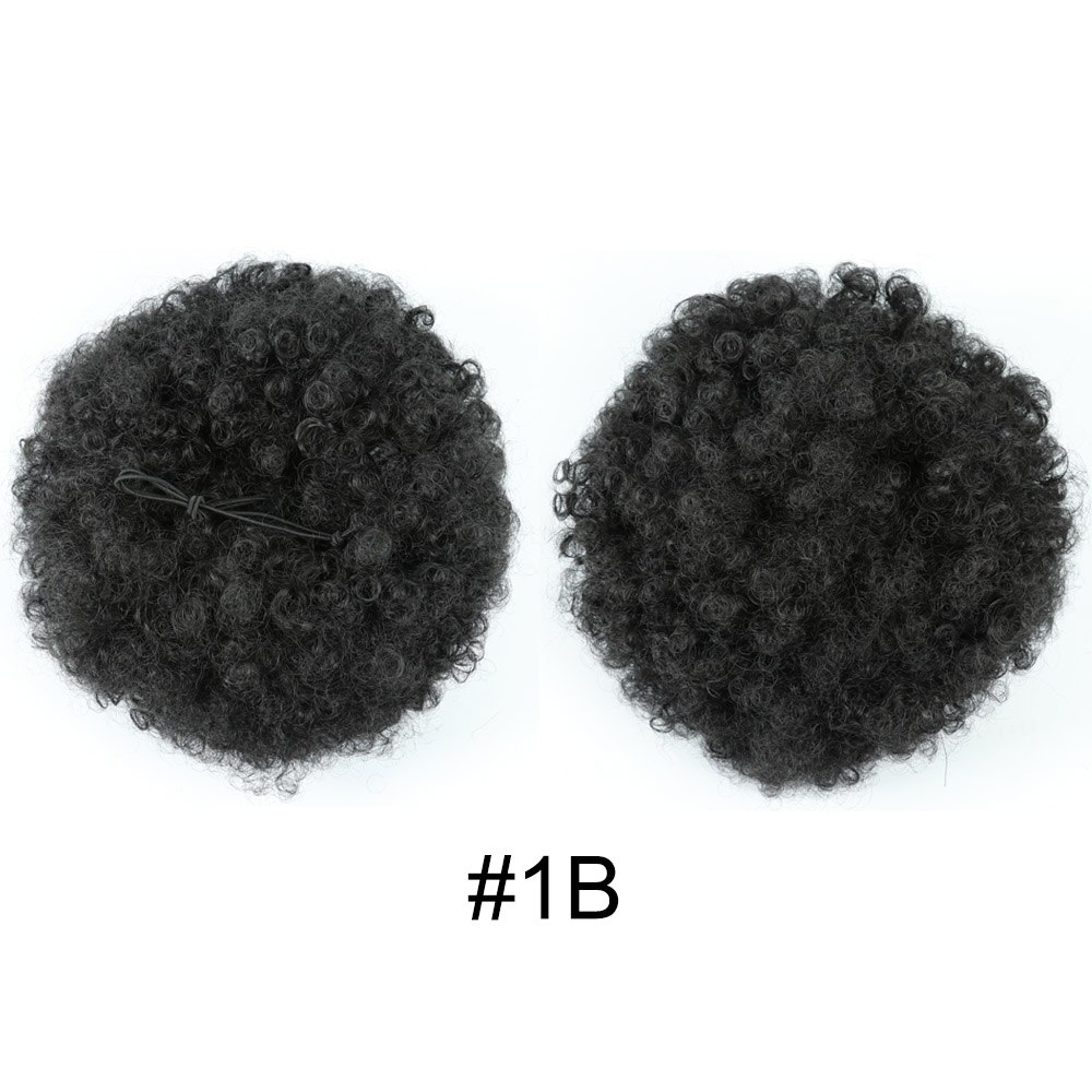 WonderLady Ombre Afro Ponytail Synthetic Puff Curly Chignon Drawstring Ponytail Hairpiece Hair Bun Extension Updo Short Large: #1B