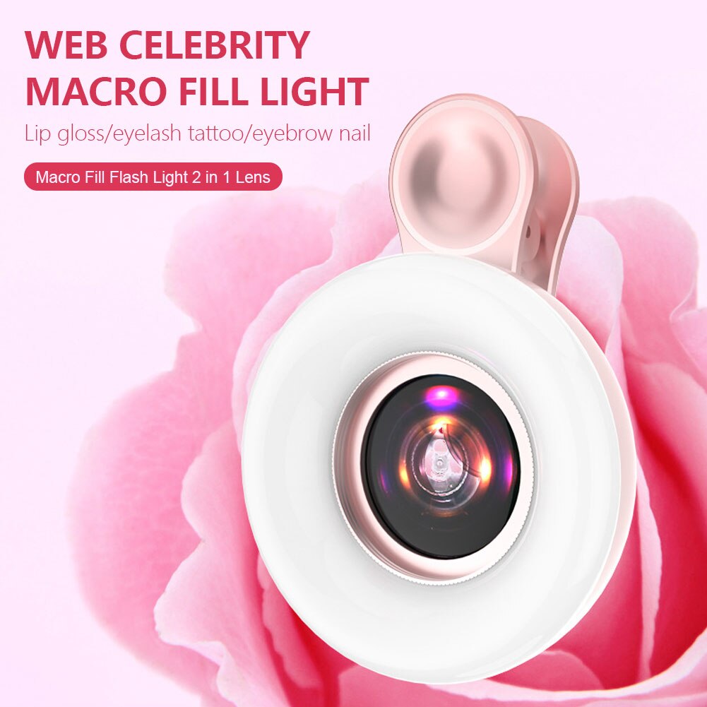 3 IN 1 Mobile Phone Fill Light Rechargable Portable Selfie LED Ring Flash Light 15X Macro Lens Phone Selfie Lamp Ring Clip Light