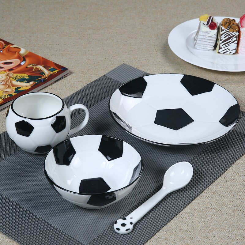 Fodbold tallerken skål kop sæt multi designs basketball volleyball golf porcelæn keramik porcelæn børn bordservice sæt