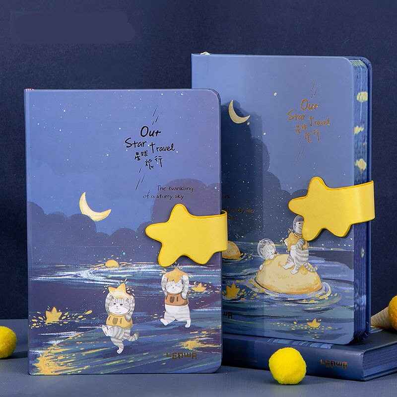 Hardcover Diary Books Color Inside Page Notebook Weekly Planner Handbook School Supplies Star Pattern 128 Page Paper A6 Notebook