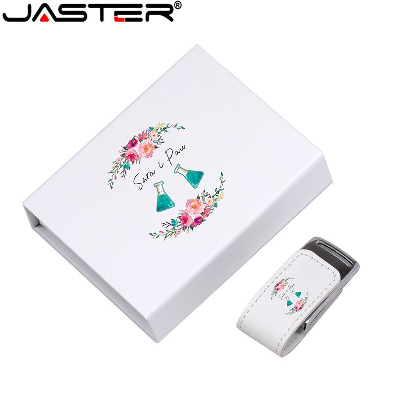 JASTER (più di 10PCS libero LOGO) USB 2.0 in pelle bianca + box pendrive usb flash drive 4GB 8GB 16GB 32GB 64GB di archiviazione esterna