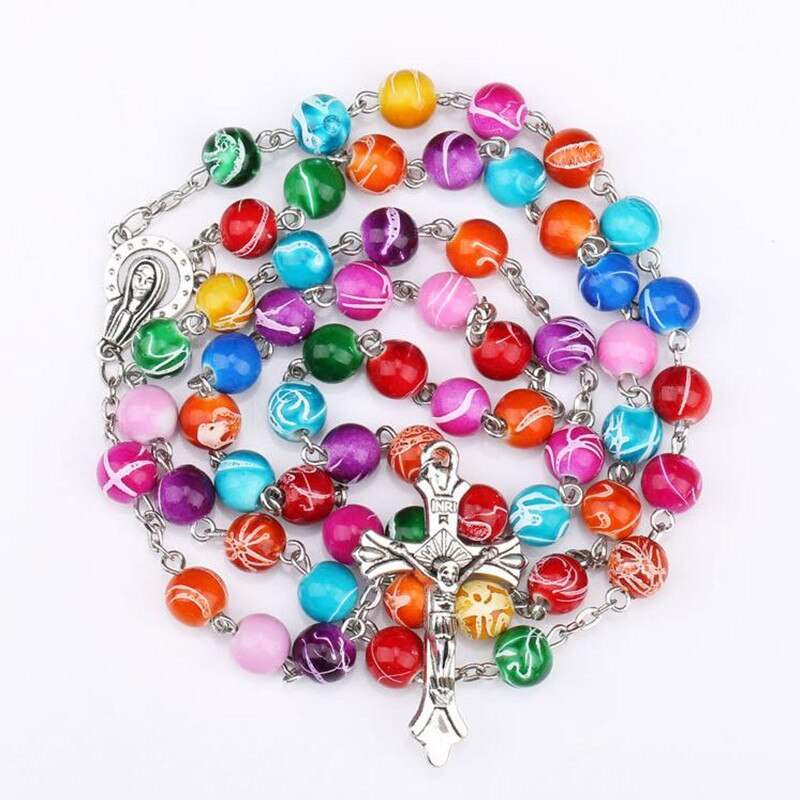 CR99 Acryl Kralen Katholieke Rozenkrans Kruis Hanger Ketting Statement Kleurrijke Kralen Religieuze Maxi Ketting Voor Vrouwen