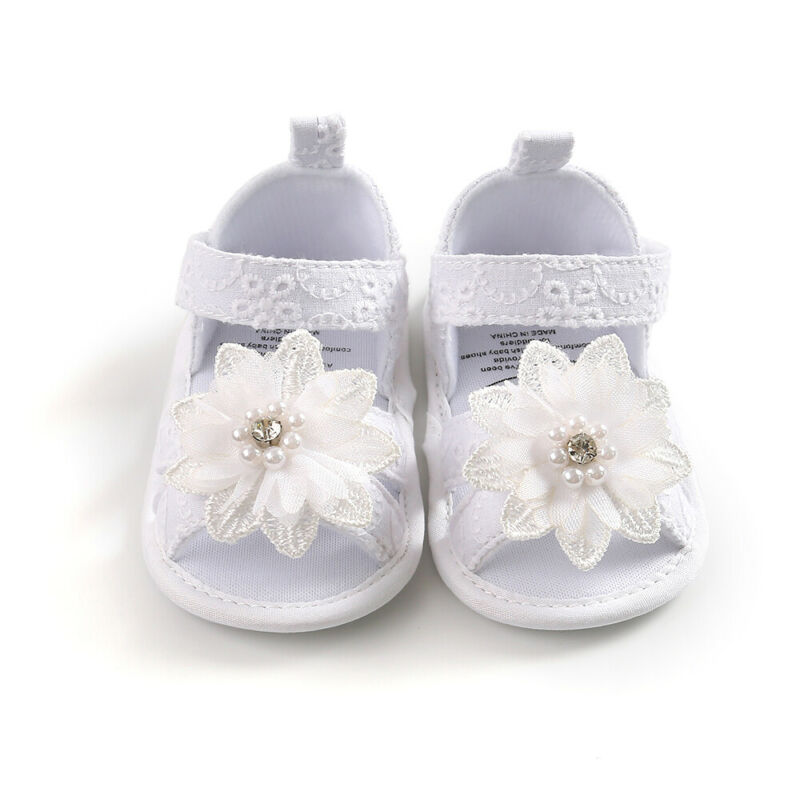 1 paar kinderschoenen babymeisjes sandalen prinses parels bloemen kant gesloten teen zomer strand sandalen plat 0-18m