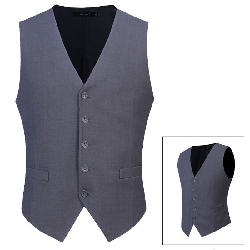 Plus Size S-7XL Slim Fit Sleeveless Mens Wedding Waistcoats 9 Colors Solid Waistcoat Men Dress Vests Y122306: Gray / M