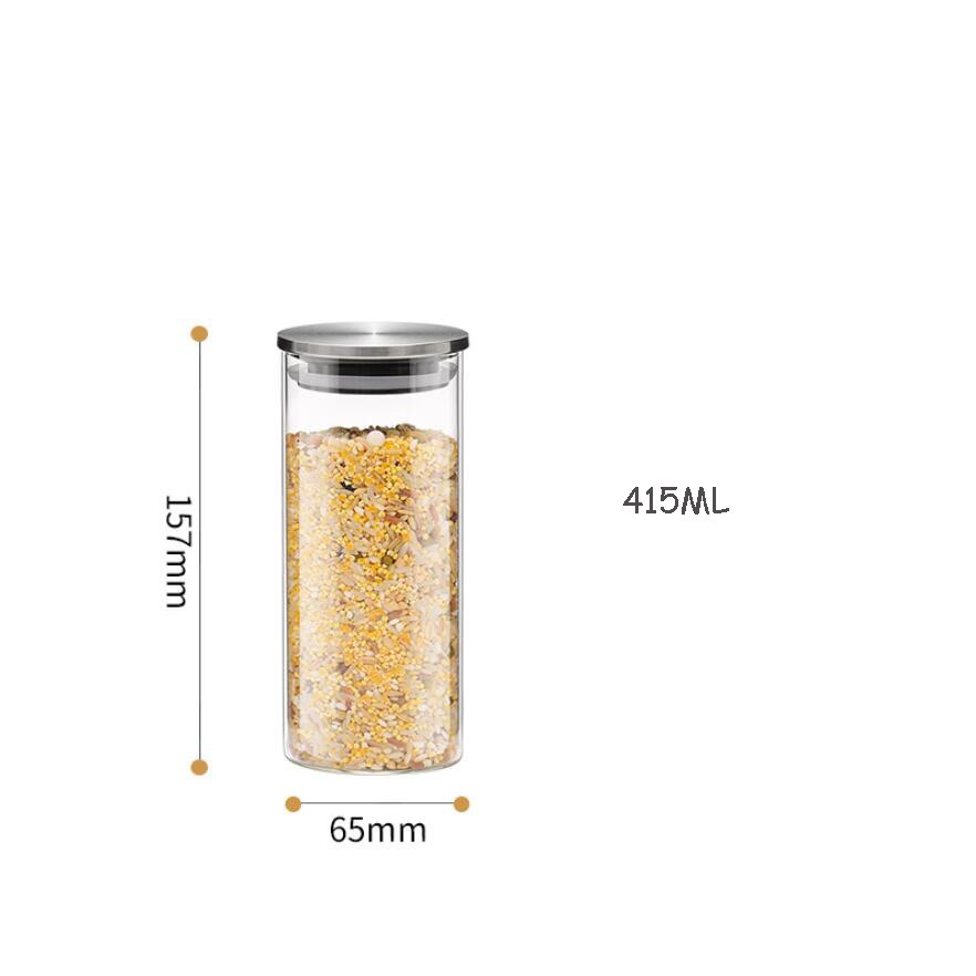 Kitchen Food Glass Storage Container Airtight Glass Food Storage Jar Heat-resistant Glass Jar Container with Stainless Steel Lid: 65x157mm