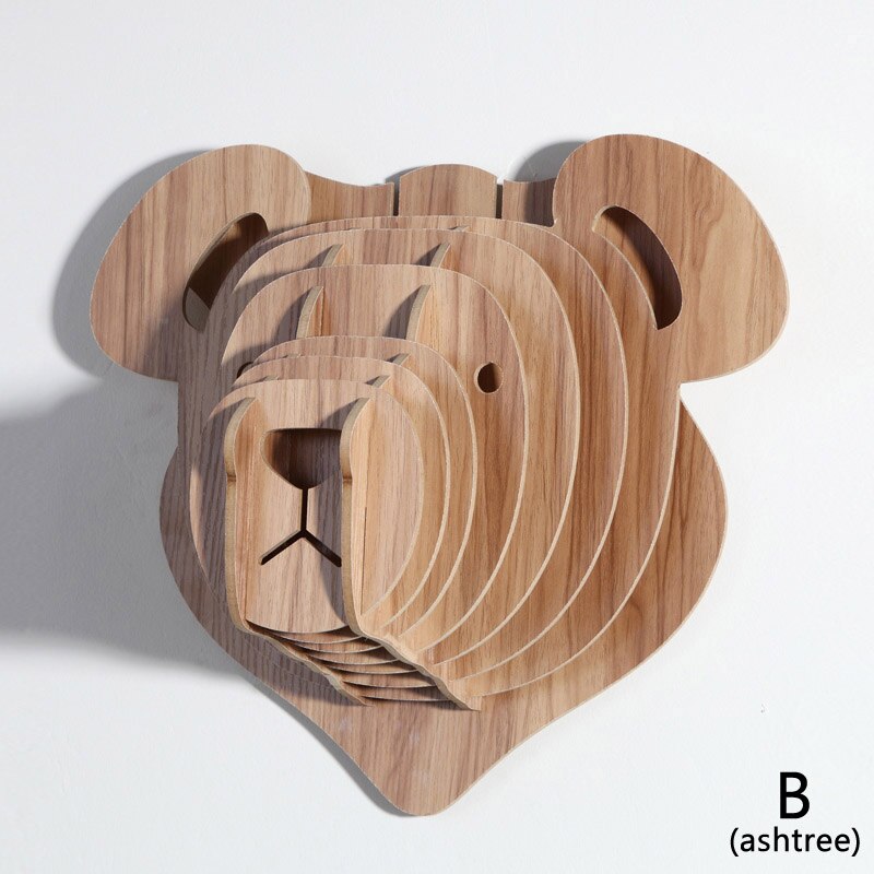 Big 36x40x22cm White Teddy Bear Wall Hanging Craft DIY 3D Puzzle Wood Animal Craft For Home Decoration Polar Bear Animal Head: B ashtree