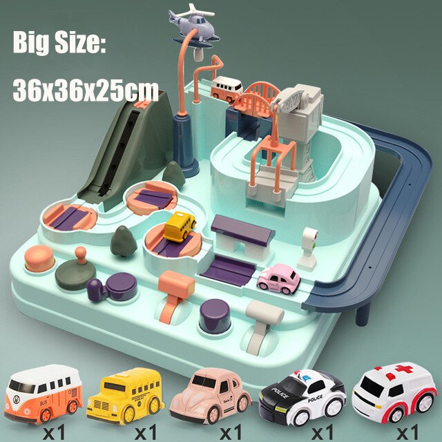 2 in 1 Manual Car Adventure Track Toys for Children Rescue Vehicles Adventure Toys Racing Tracks Rail Car Toys for Boys: Macaron E Set