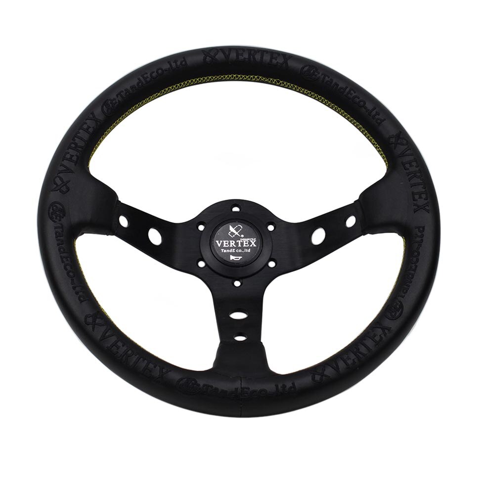 Universal Steering Wheel Black Vertex Leather 330mm Deep Dish Embroidery Tuning Drifting Sport Racing Steering Wheel: Default Title