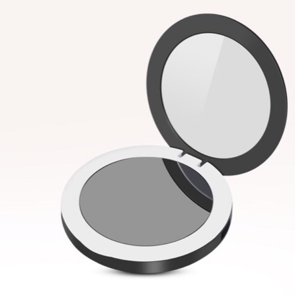 Stuur meisjes verjaardag led opvouwbare make-up licht make-up spiegel powerbank ronde mini draagbare powerbank dubbelzijdige spiegel f: Wit