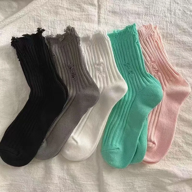 1/3pairs Women Ripped Socks Harajuku Trendy Street Broken Destroyed Socks Street Distressed Knit Footwear Beggar Socks