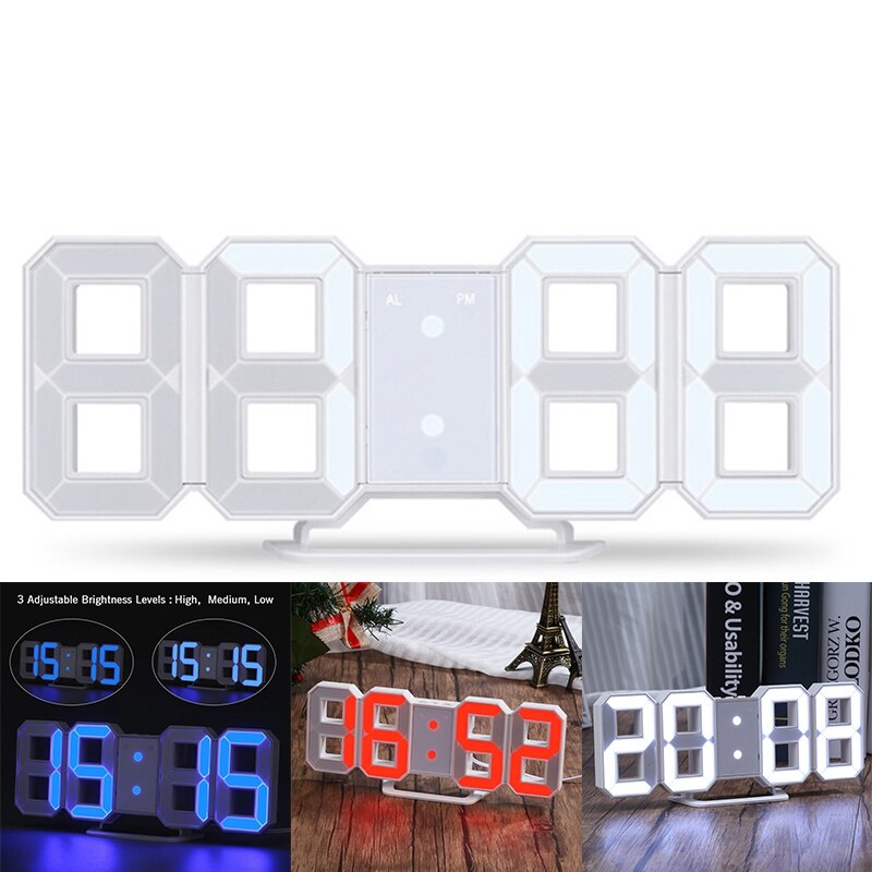 3D LED Wall Clock Modern Digital Alarm Clock Display Home Kitchen Office Table Desk Night Wall Clock 24 Or 12 Hour Display