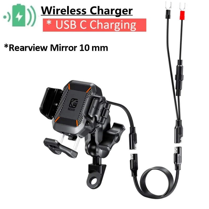 Motorcycle Phone Holder 15W Wireless Charger & 36W USB C Fast Charging Shockproof Motorbike Bicycle Bike Scooter Phone Stand: Orange