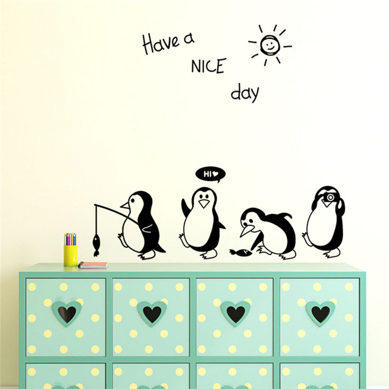 Kakuder Cartoon Muurstickers Voor Kinderen Kamers Hebben Een Mooie Dag Pinguïn Stickers Op De Muur Koelkast Decoratie Muur Decor stickers