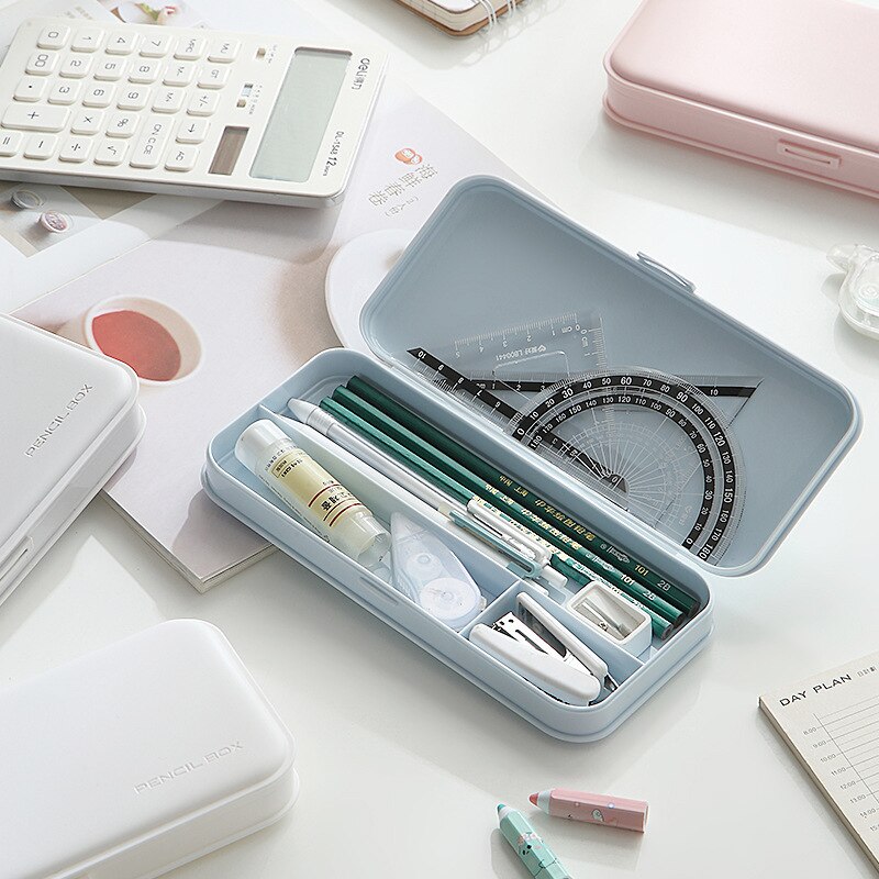 Simple Style School Pencil Case PP Frosted Waterproof Dirt Resistant Large Capacity Partitioned Pencil Box Student Stationery