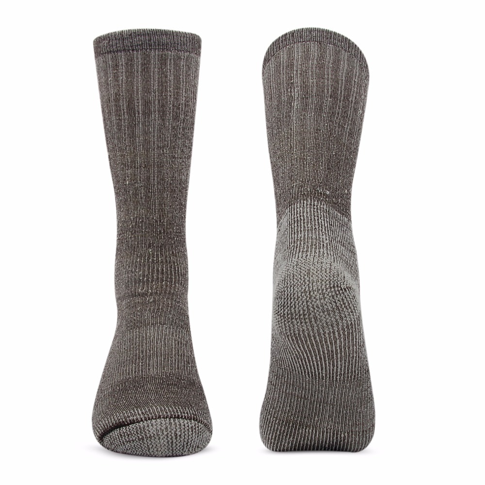 Solid brown 3 pairs/bag Vihir Men's Cushioned Thick Merino Wool Crew Sock for Skiing, Trekking, Hiking