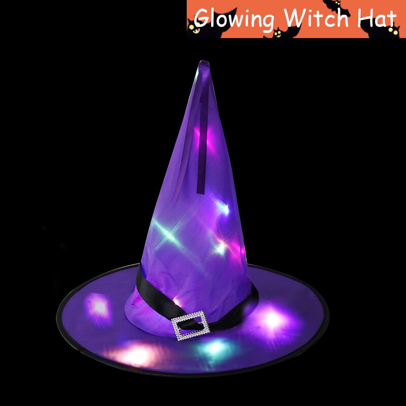 Sombrero de bruja LED brillante para Halloween, sombrero de bruja para decoración de de Cosplay, gorra de juguete: Purple