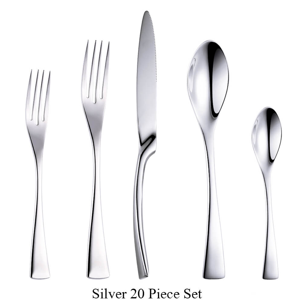 Roestvrij Stalen Bestek Set Servies Servies Zilverwerk Sets Keuken Diner Mes En Vork: Silver 20 Piece Set