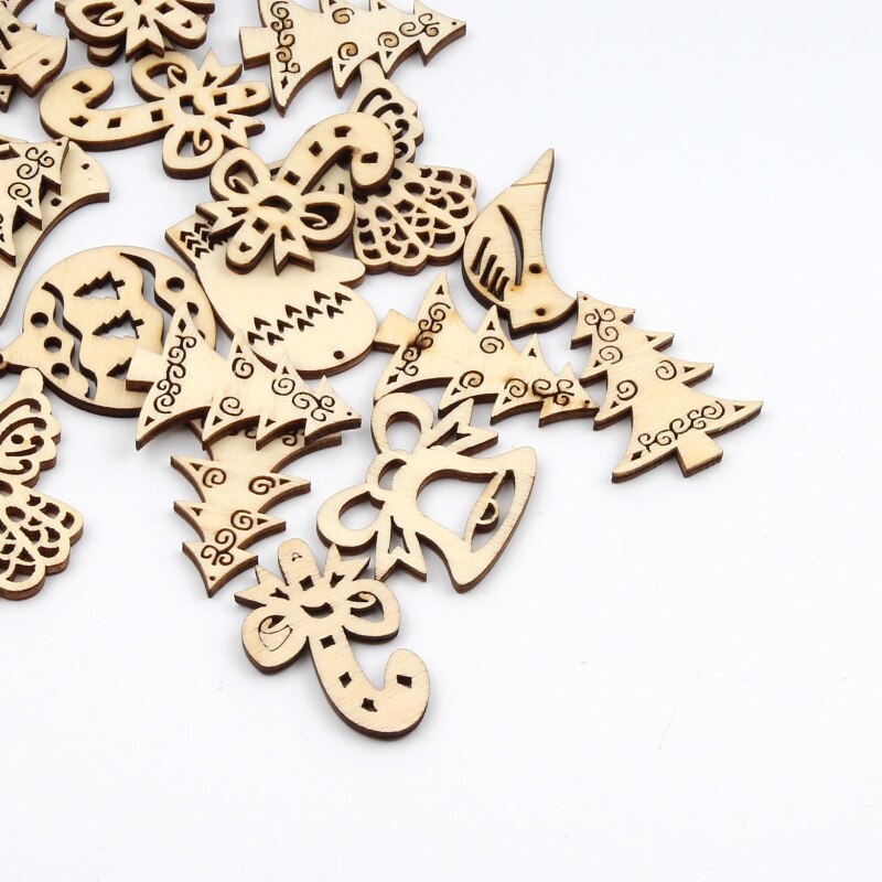 20pcs Mixed Christmas Pattern Natural Wood Crafts Scrapbooking MDF For Diy Home Decoration Xmas Art Wooden Embellishment 40mm