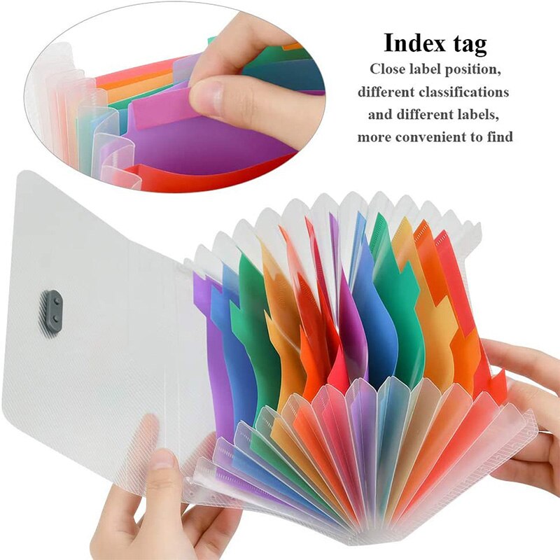 4 Pack Mini Document File 13 Pocket File Organizer, A6 Letter Size Rainbow File Organizer with Buttons or Lanyard