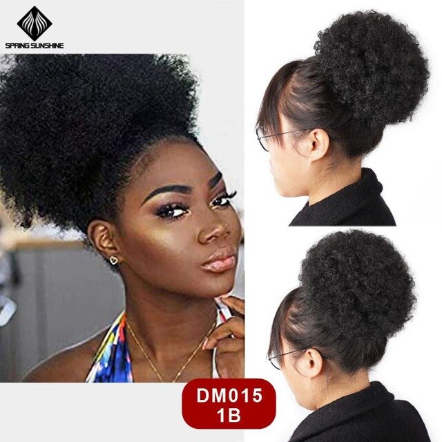 6inch Short Afro Puff Synthetic Hair Bun Kinky Curly Chignon Hairpiece For Women Drawstring Ponytail Updo Hair Extensions 1PC: DM015-1B