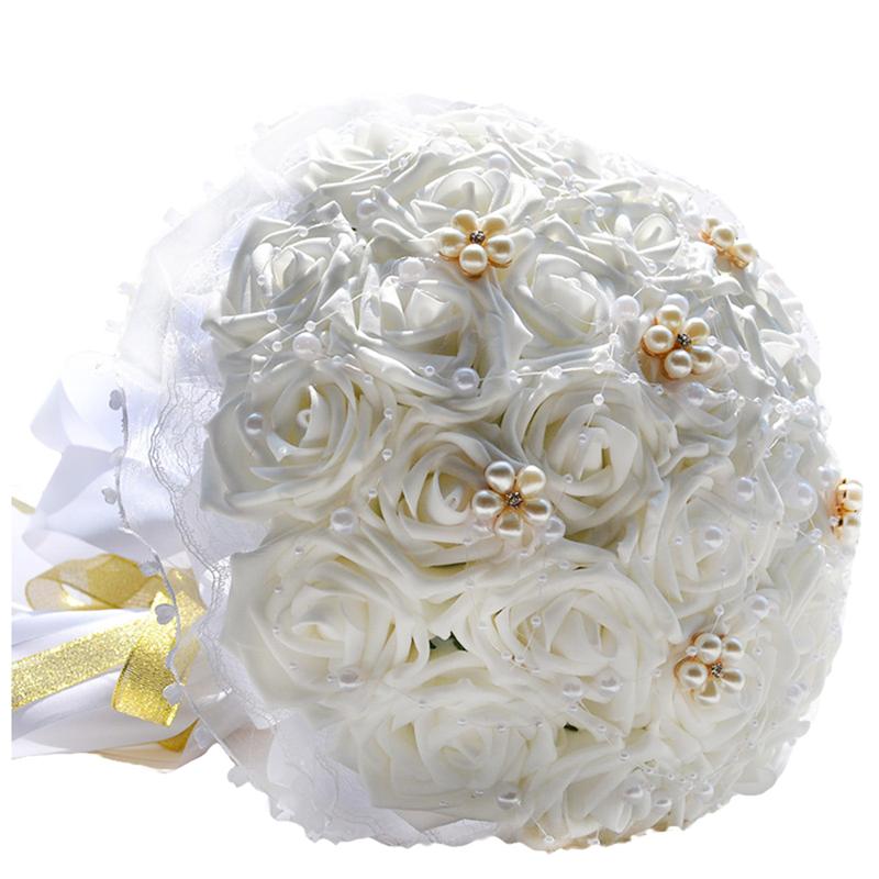 Bruidsboeket Parel Rozen Bruidsmeisje Boeket Bruidsboeket Kunstbloemen Voor Wedding Party: Blanc