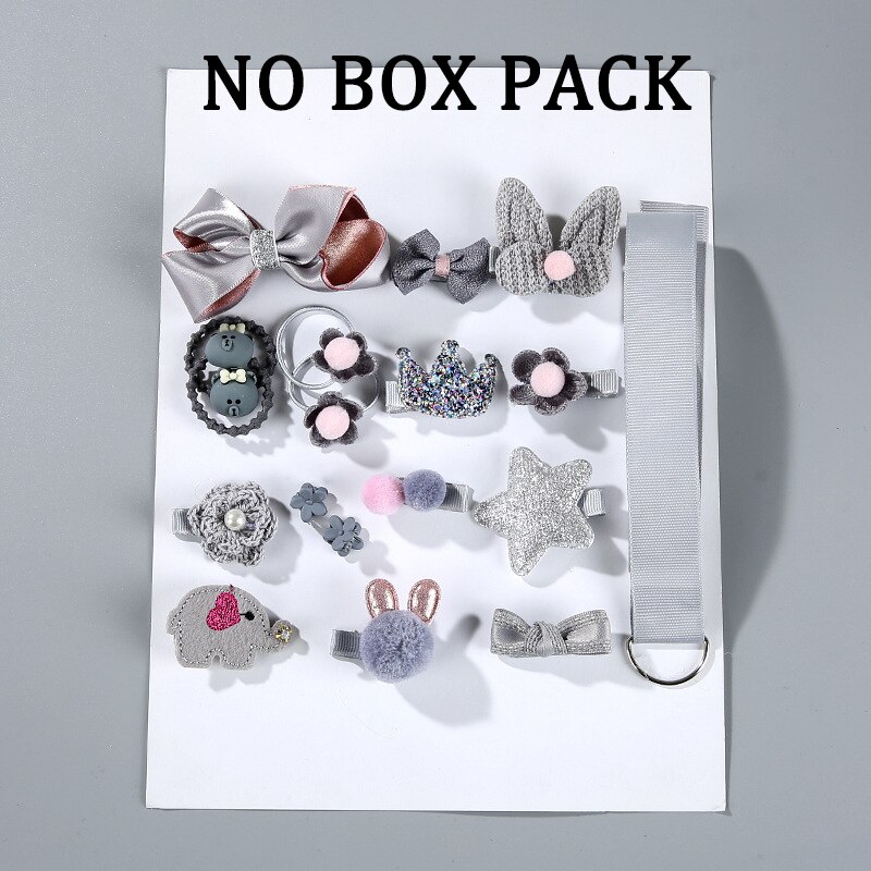 18 stuks/doos baby haaraccessoires set kinderen schattige stoffen strik bloem haarspelden haarspeldjes haarclips meisjes hoofdtooi: Grijs