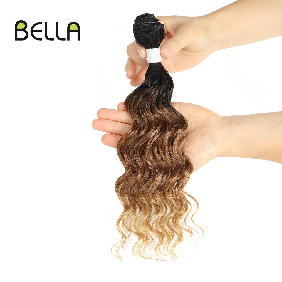 Bella de la onda profunda mechones extensiones de pelo ondulado mechones Ombre marrón 7 piezas 12 14 16 pulgadas 240g extensiones de cabello sintético 3 colores disponibles
