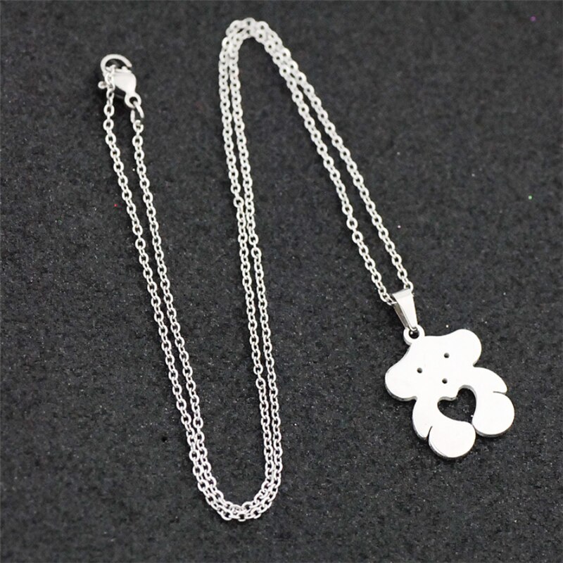 Couleur argent acier inoxydable ours pendentif collier boucles d'oreilles ensembles coeur amour ours breloque collier bijoux tour de cou ensembles pour les femmes