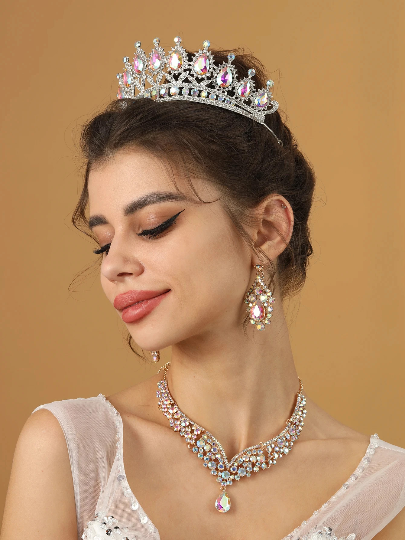 Barokke Kristal Strass Bruidssieraden Sets voor Vrouwen Trouwjurk Kroon Oorbel Tiara Ketting Set Prom Bruid Sieraden Sets