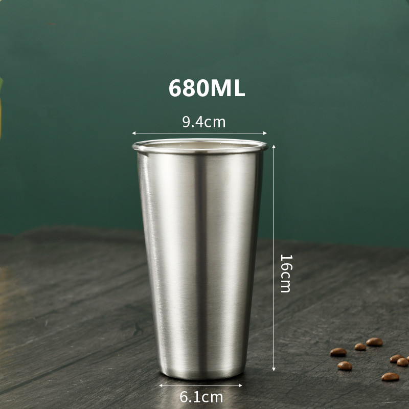 Gold Unbreakable Metal Drinking Beer Coffee Tea Cup Insulation Anti-Scalding Stainless Steel Water Mug Cups: Silver 680ML