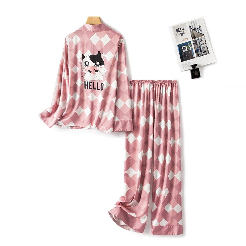 Spring and summer ice and snow silk ladies cartoon pajamas set women