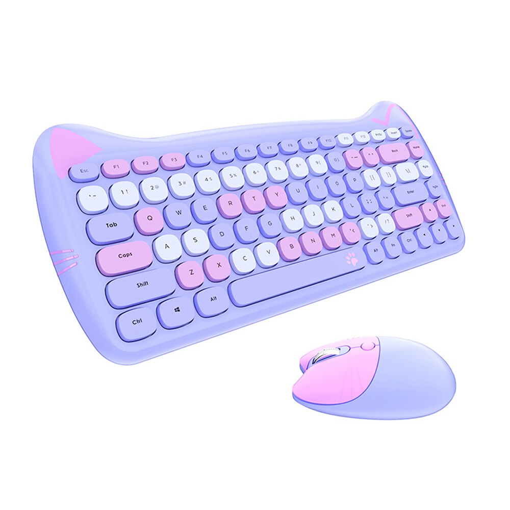 GEEZER 2.4G Wireless Keyboard Mouse Combo 84 Keys Membrane Keyboard Ergonomic Mouse 3-gear Adjustable DPI Cute Appearance Purple: Purple