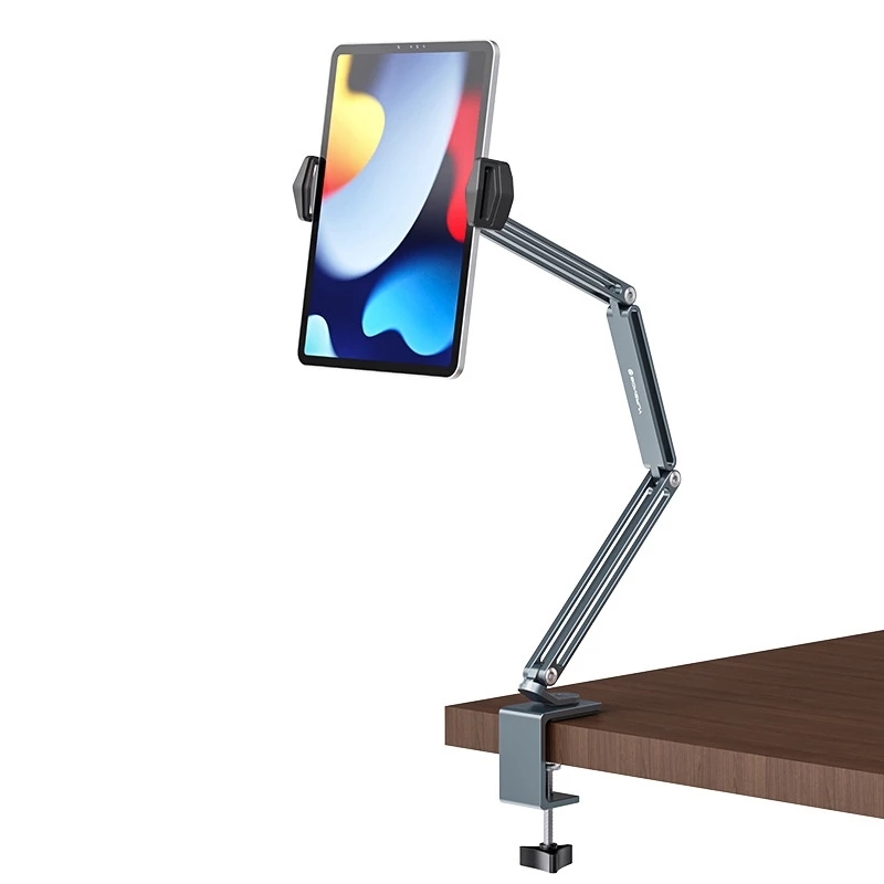 Schorsing Ipad Stand Lange Arm Verstelbare Tablet Houder Voor Ipad Pro 12.9 / 11 Inch Aluminium Bureau Vastklemmen Ipad Stand: GRAY