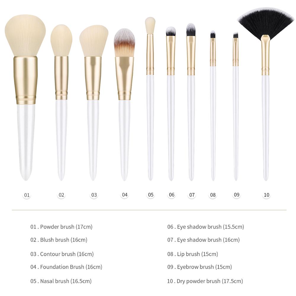Unique 10Pcs Makeup Brushes Set With Bag White Wooden Handle Soft Bionic Wool Hair Powder Foundation Eyeshadow Brushes Set