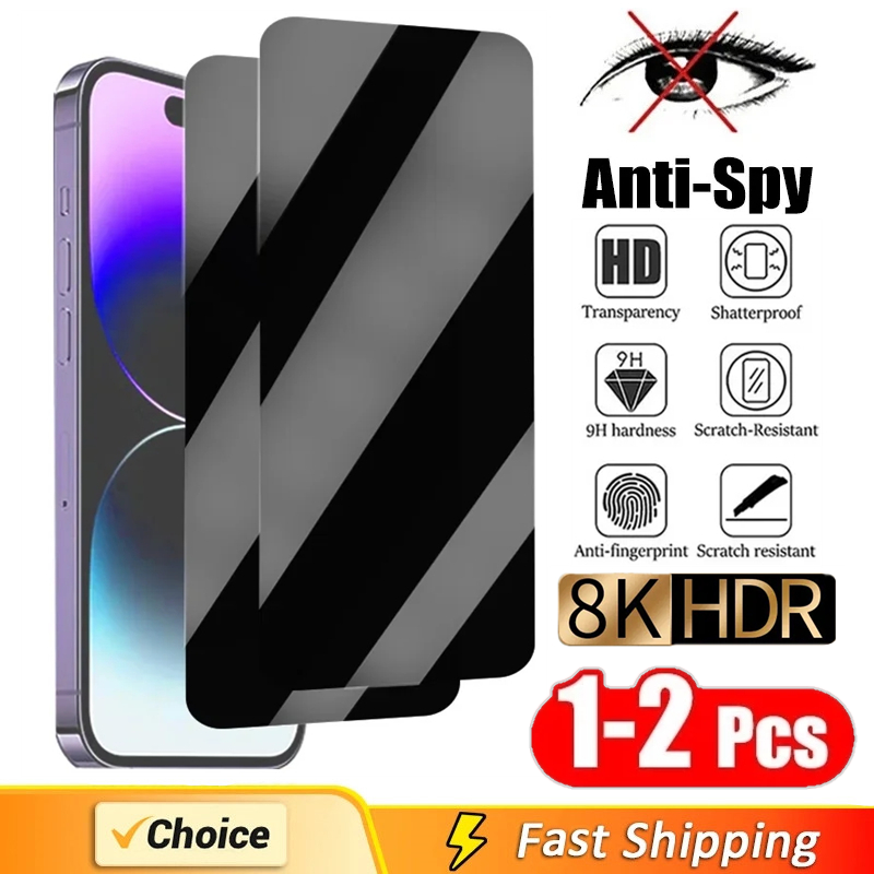 1-2Pcs Anti-Spy Glass For iPhone 15 14 13 12 11 Pro Max Mini 7 8 Plus Privacy Screen Protector For iPhone XR XS MAX X SE
