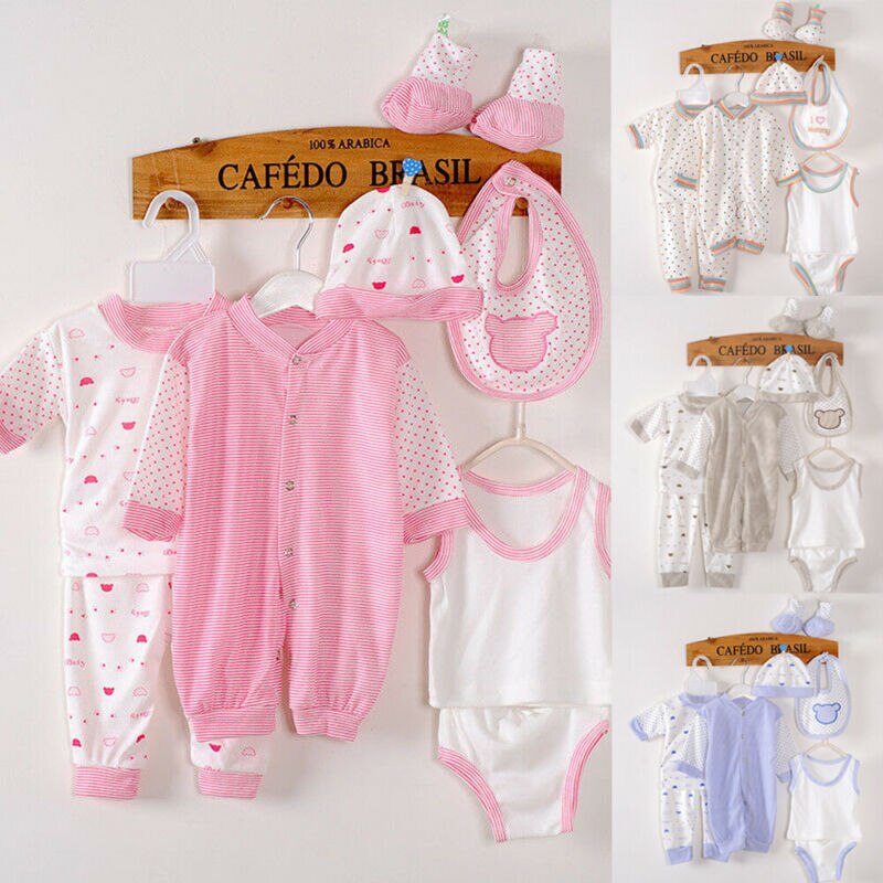 Unisex Newborn Baby Boys Girls 8 Piece Clothing Net Bag Layette Set Outfit 0-3M