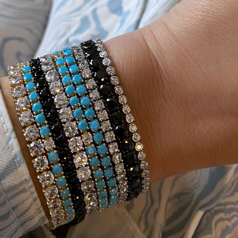 Stijlen Mode 3mm Blauw Turkoois Steen Tennis Chain Armband Voor Vrouwen Meisje Hip Hop Goud Kleur Sieraden