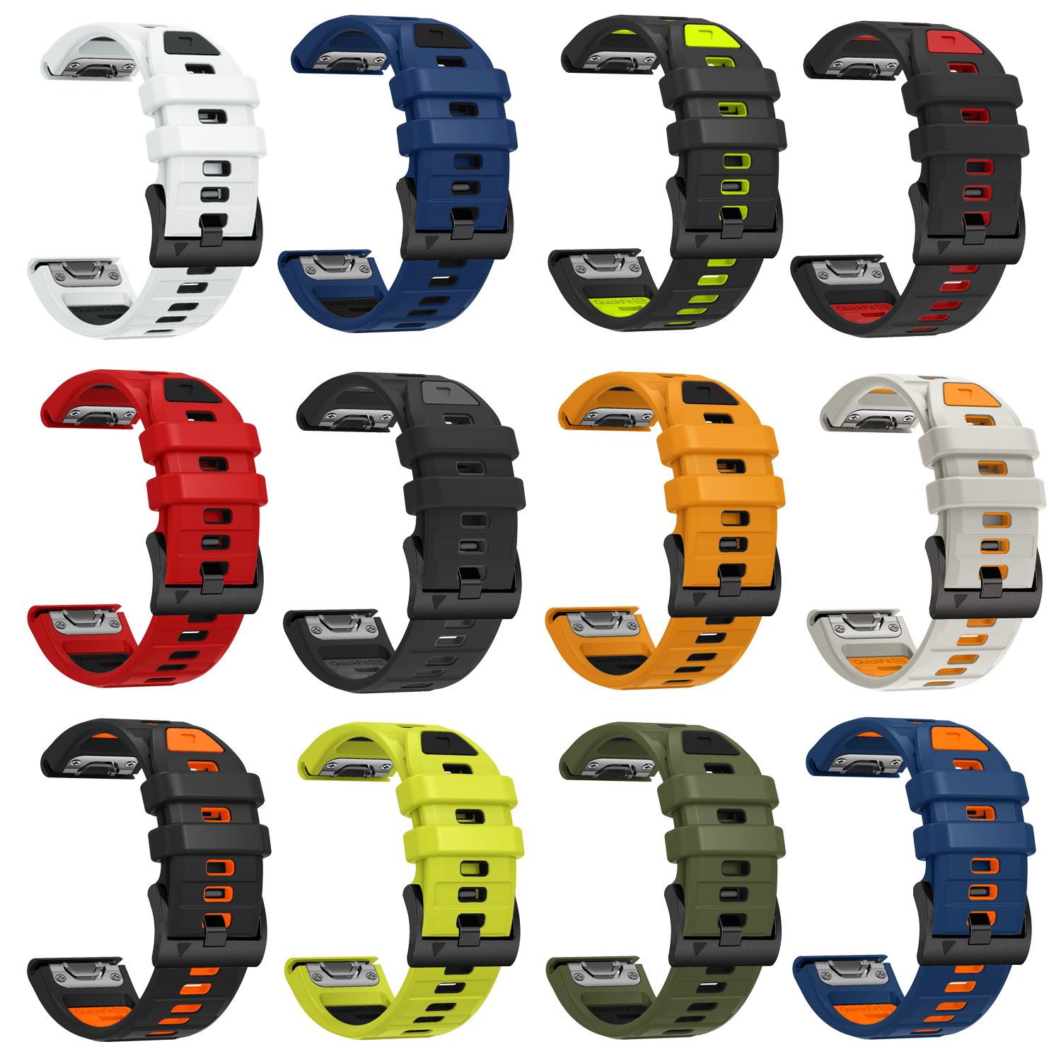 QuickFit 22mm 26mm Fenix8 Watch Band For Garmin Fenix E 8 47mm 51mm 7 7X 6 6X/Epix Pro/Enduro 3 Two-Tone Silicone Strap Bracelet
