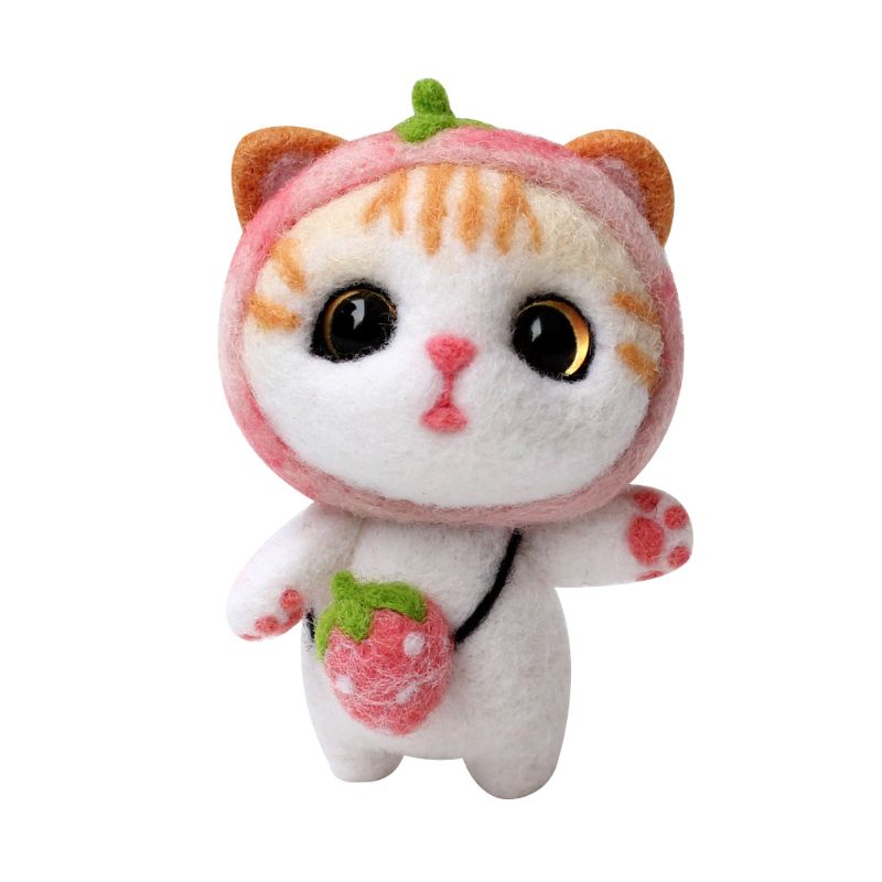 Christmas Cat Wool Felt Craft DIY Unfinished Poked Set Handcraft Needle Material M0XD: 04
