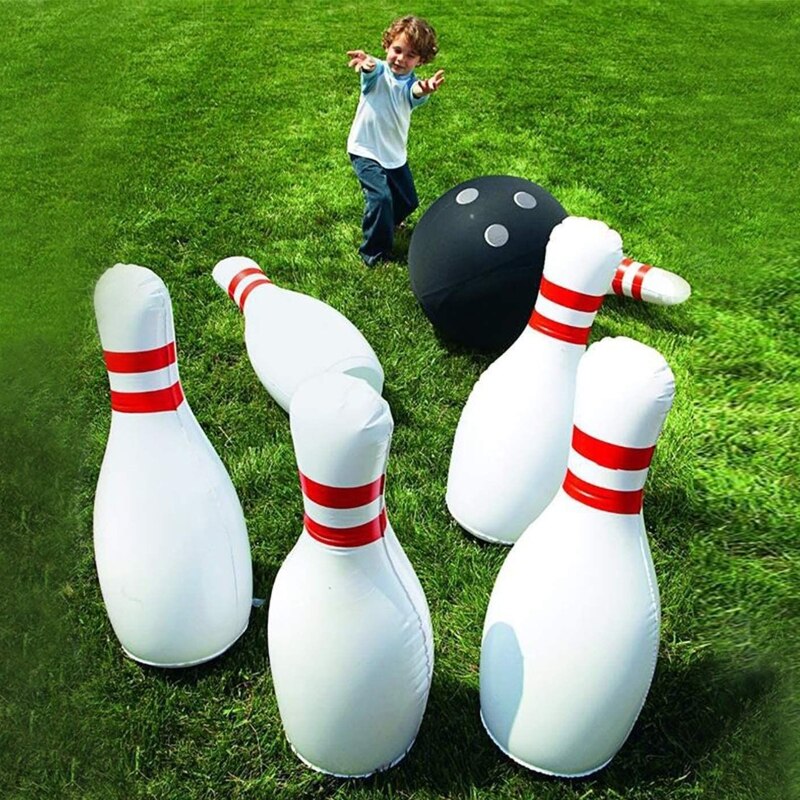 Novelty Place Giant Inflatable Bowling Set for Kids Outdoor Lawn Yard Game for Family Jumbo Pins 16" Ball Christmas