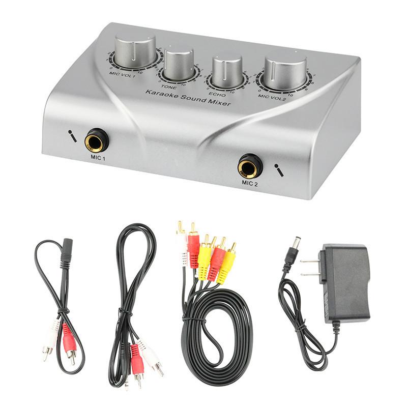 Karaoke Sound Mixer Audio System Dual Mic Input Portable Mini Digital Karaoke Machine Mixer For Family KTV: Silver