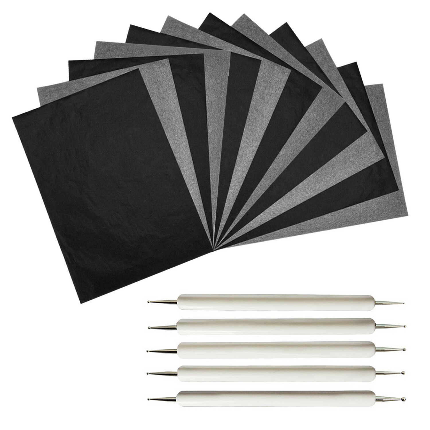 100 Sheet A4 Size Reusable Carbon Tracing Transfer Paper + 5PCS Embossing Stylus for Canvas Wood Glass Metal Ceramic Clay