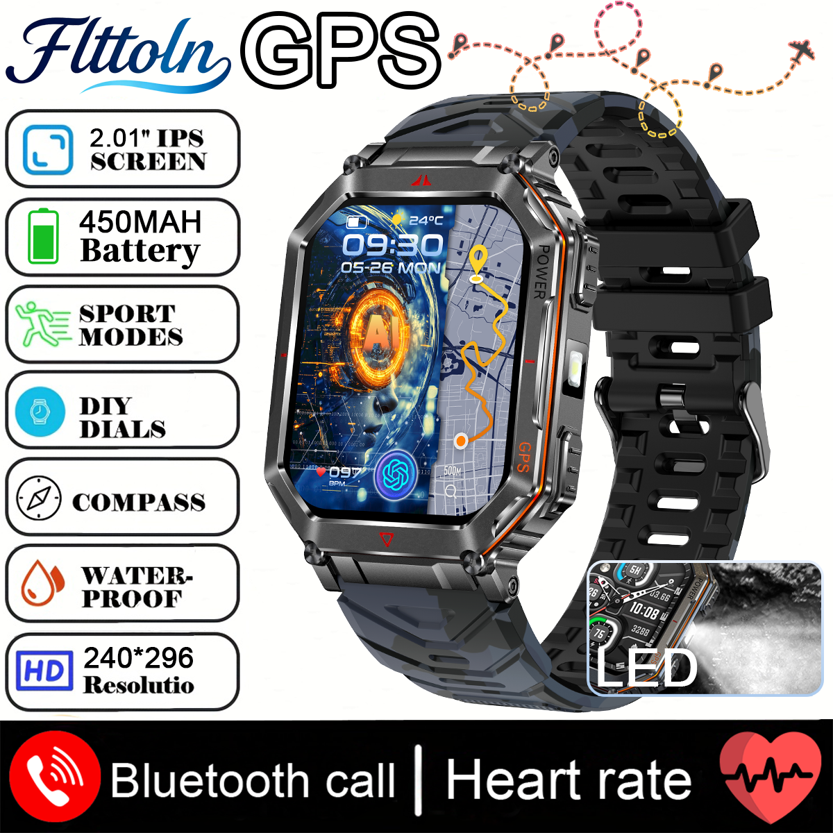 2025 Nuovo GPS SmartWatch Da Uomo Incorporato ChatGPT AI Assistente Bussola Altimetro Barometro Esterno 3ATM Impermeabile sport Smartwatch: verde